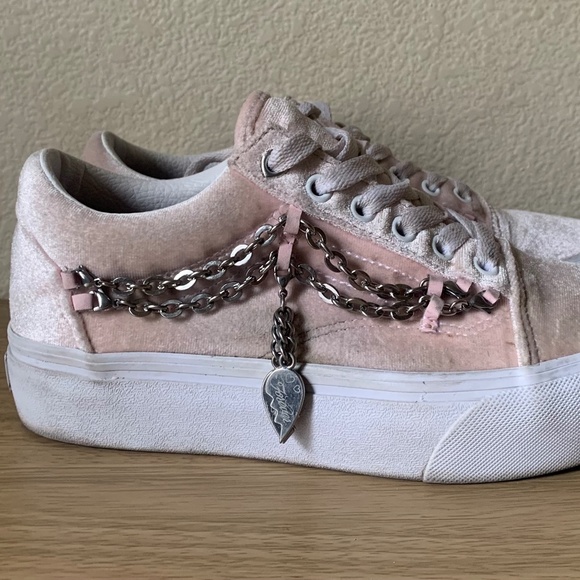 Vans Old Skool Platform Pink Velvet with Chain Shoes Size 7.5 - Picture 2 of 8